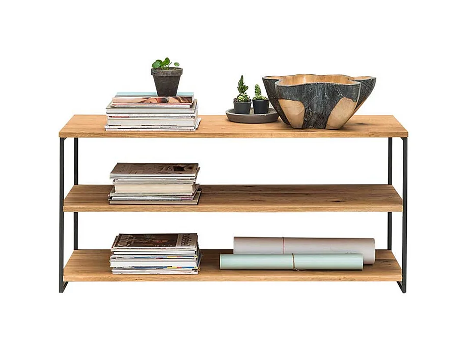 Standregal aus Wildeiche Massivholz und Stahl 46 cm hoch