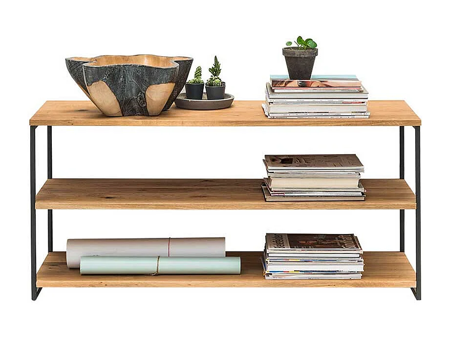 Standregal aus Wildeiche Massivholz und Stahl 46 cm hoch