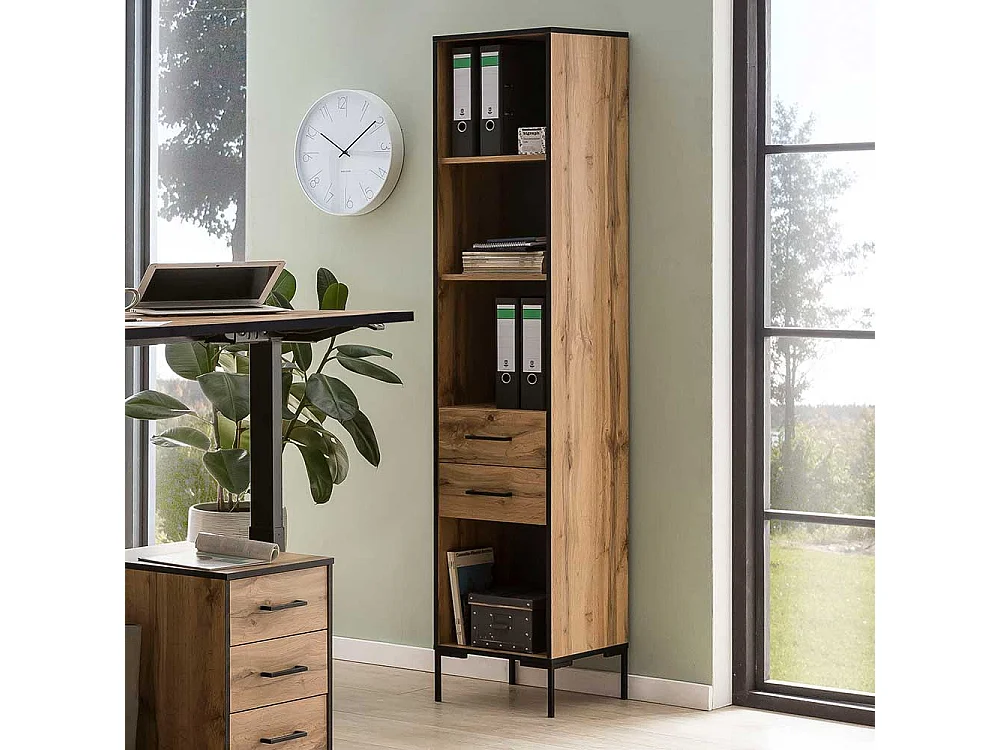 Home Office Ordnerregal in Eichefarben Schwarz