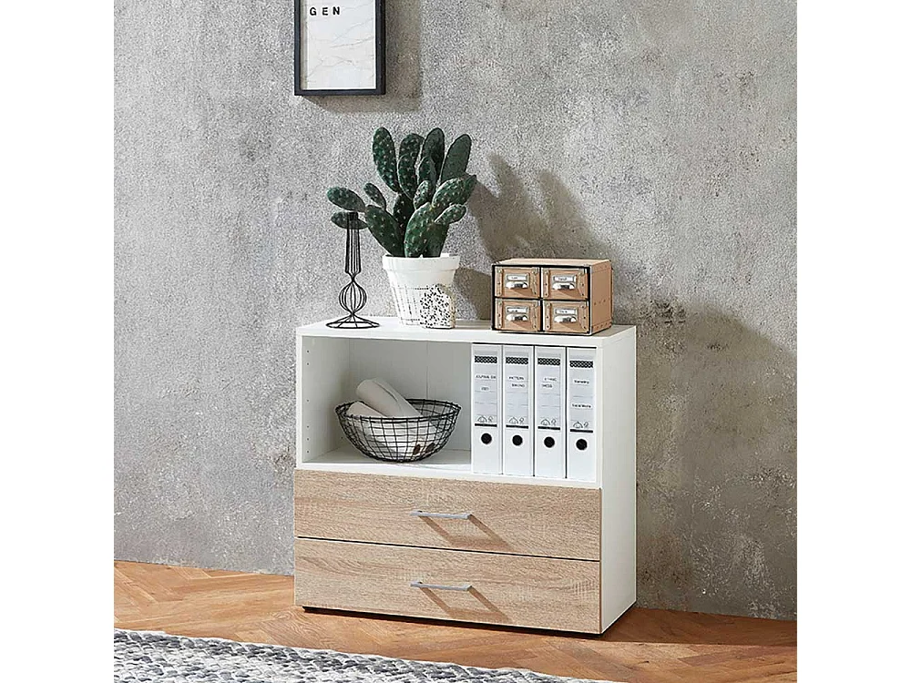 Home Office Aktenregal mit zwei Schubladen offenem Fach