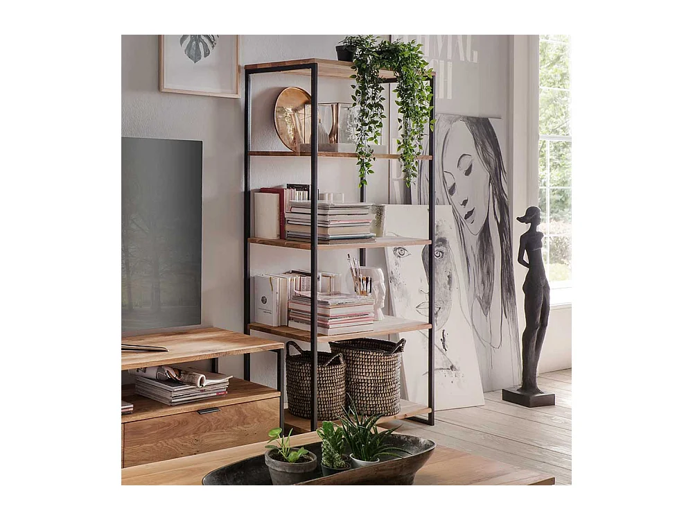 Regal aus Wildeiche Massivholz und Stahl 160 cm hoch