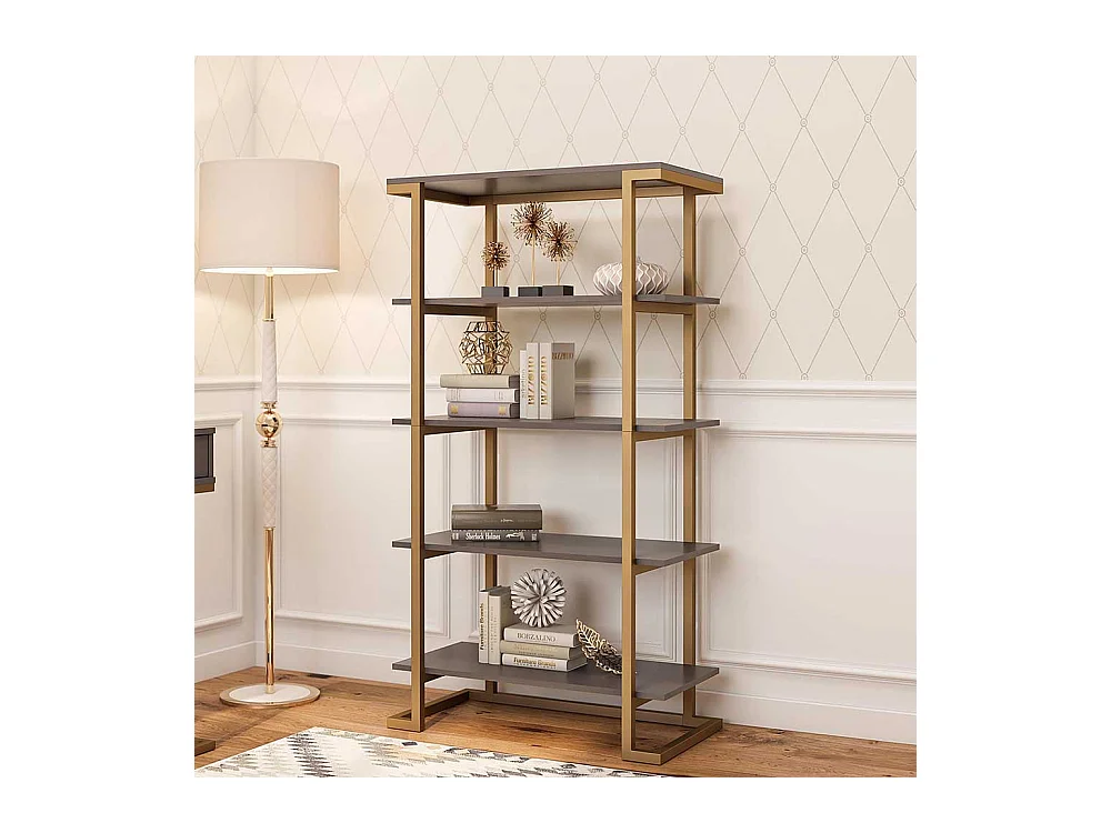 Design Bücher Regal in Messingfarben und Grau 76 cm breit