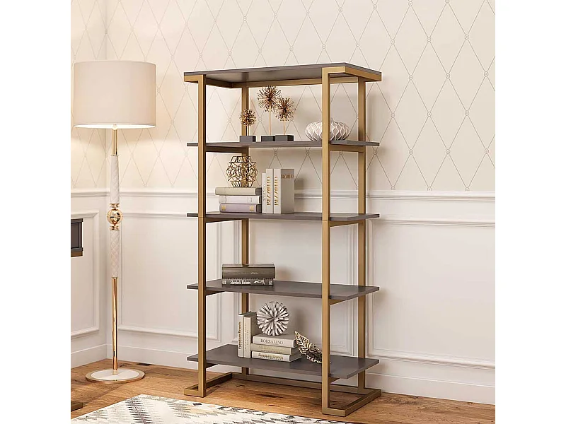 Design Bücher Regal in Messingfarben und Grau 76 cm breit