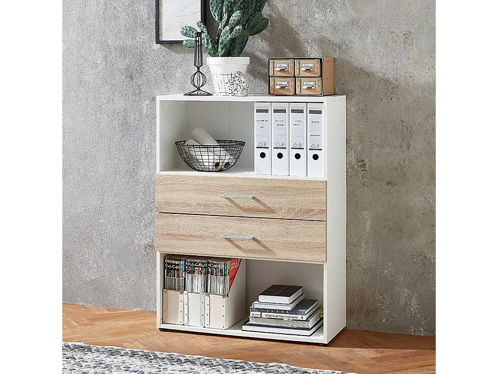 Standregal f�r Home Office mit zwei Schubladen 107 cm hoch