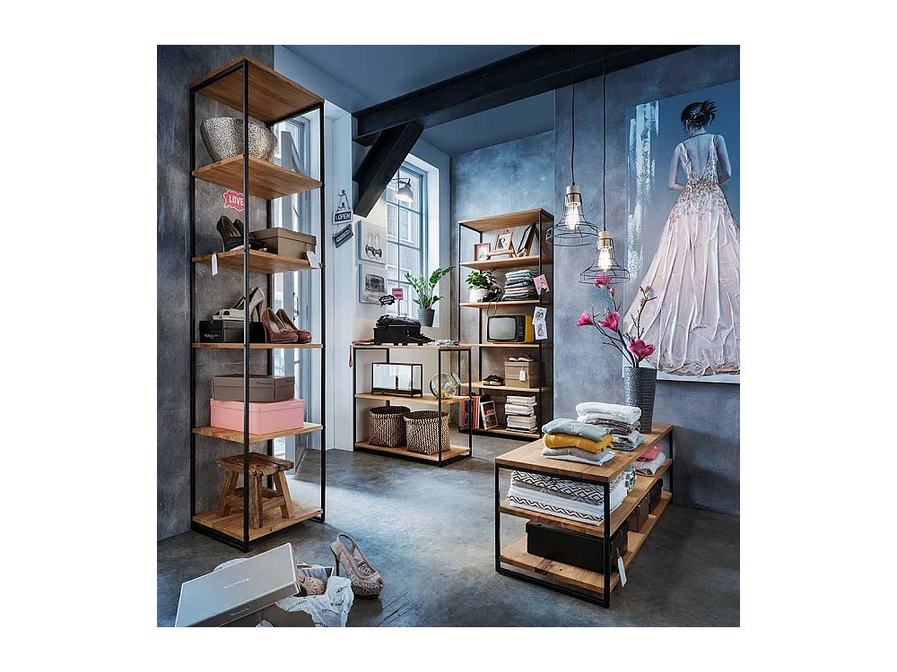 Standregal aus Wildeiche Massivholz und Stahl 40 cm tief