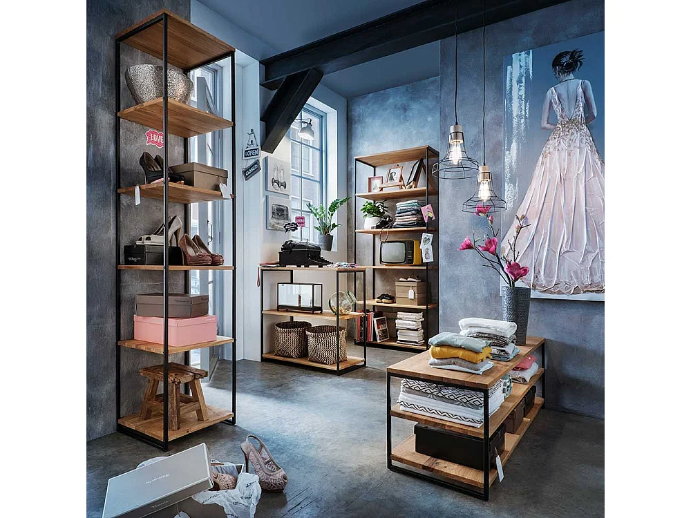 Standregal aus Wildeiche Massivholz und Stahl 40 cm tief