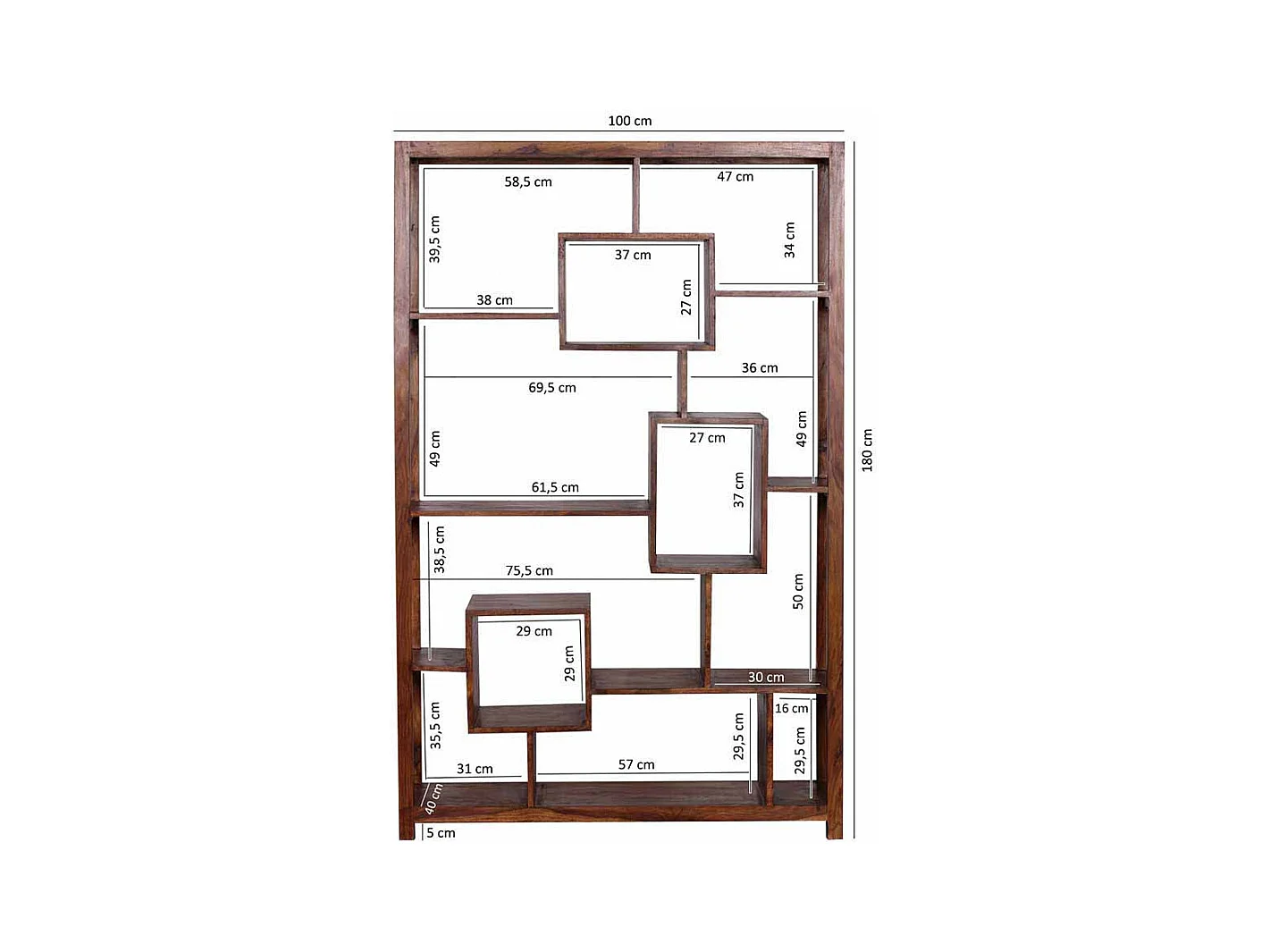 Standregal aus Sheesham Massivholz modern