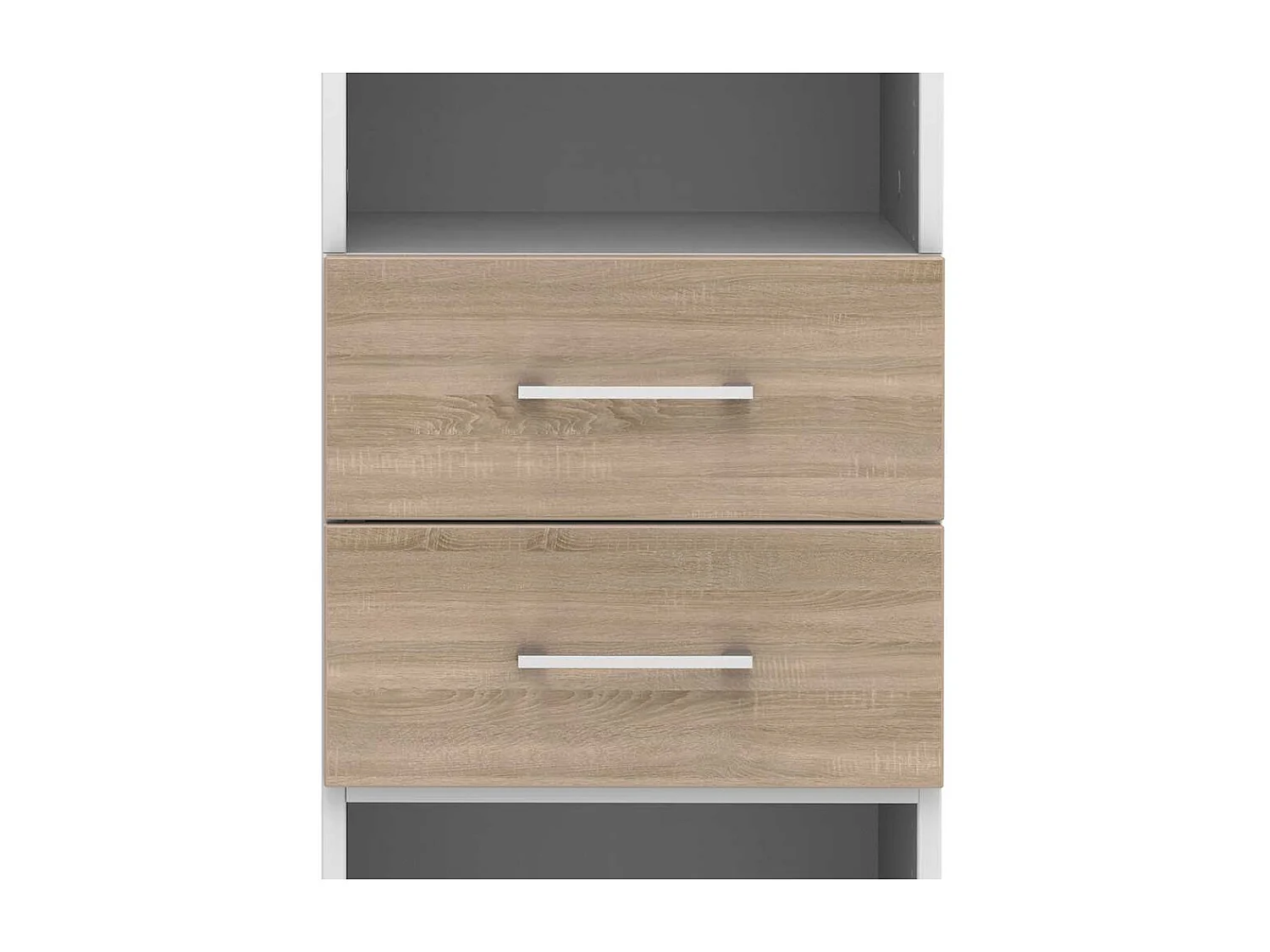 Ordnerregal schmal mit zwei Schubladen 213 cm hoch