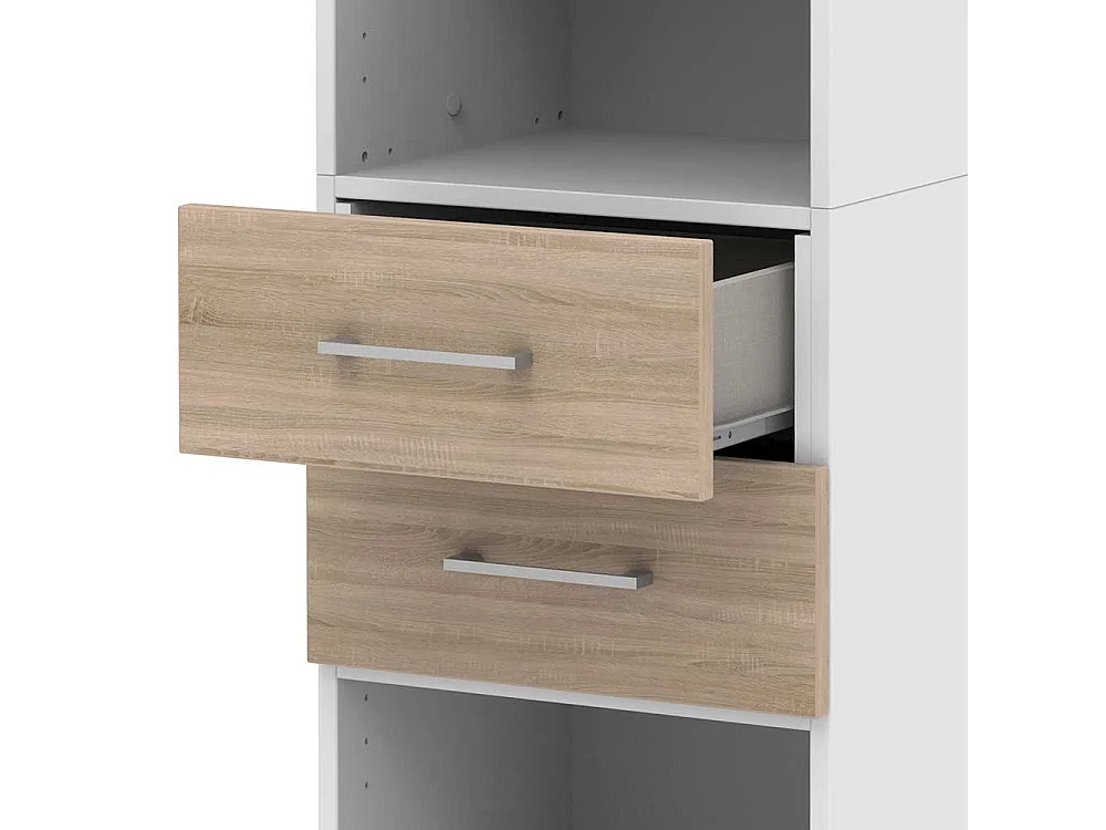 Ordnerregal schmal mit zwei Schubladen 213 cm hoch