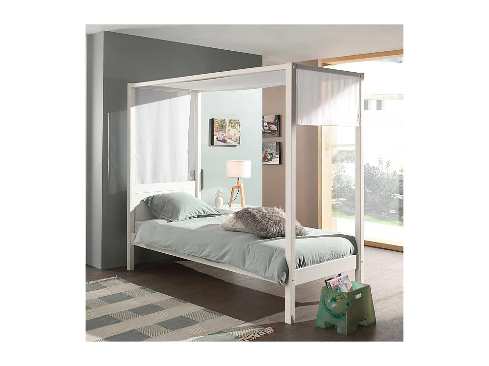 Himmel Bett in Weiß Kiefer Massivholz