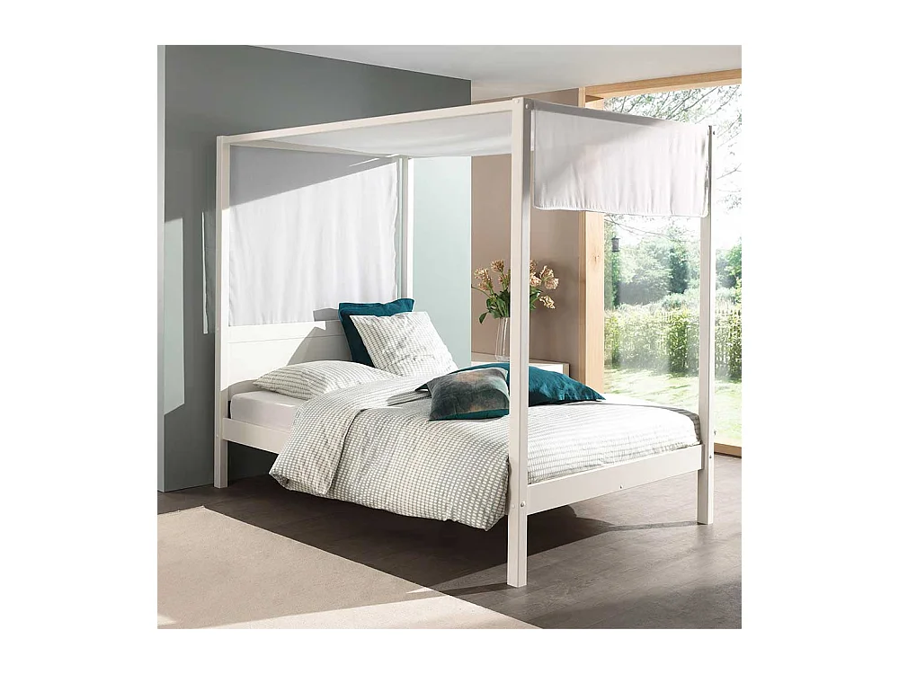 Himmel Bett in Weiß Kiefer Massivholz