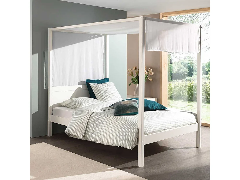 Himmel Bett in Weiß Kiefer Massivholz