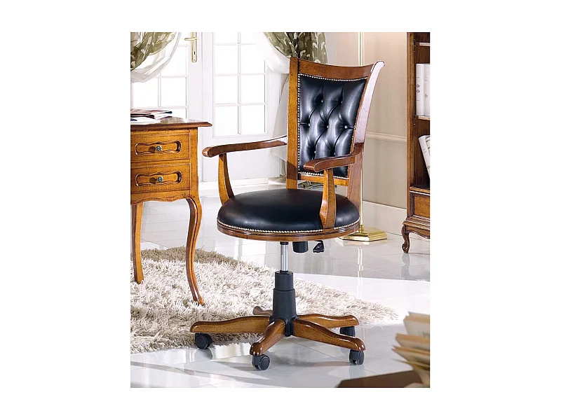 Italienischer Design Schreibtischstuhl in Nussbaumfarben Schwarz Kunstleder