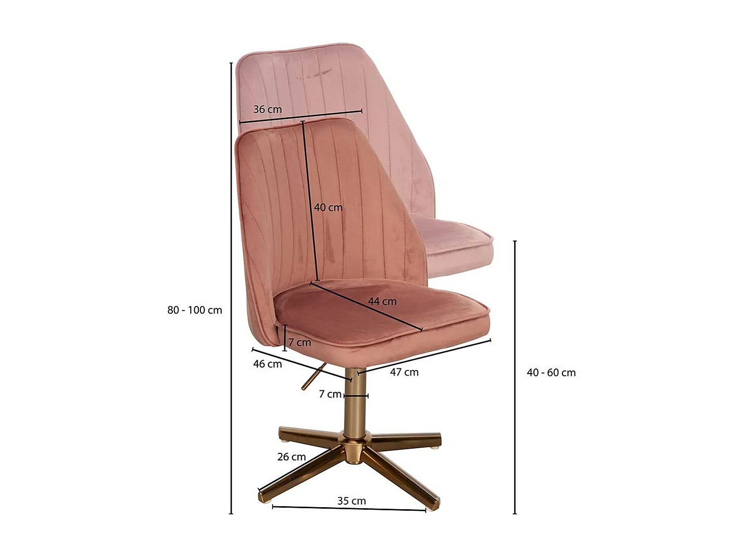 Schreibtischstuhl höhenverstellbar aus Samt und Metall Rosa und Goldfarben