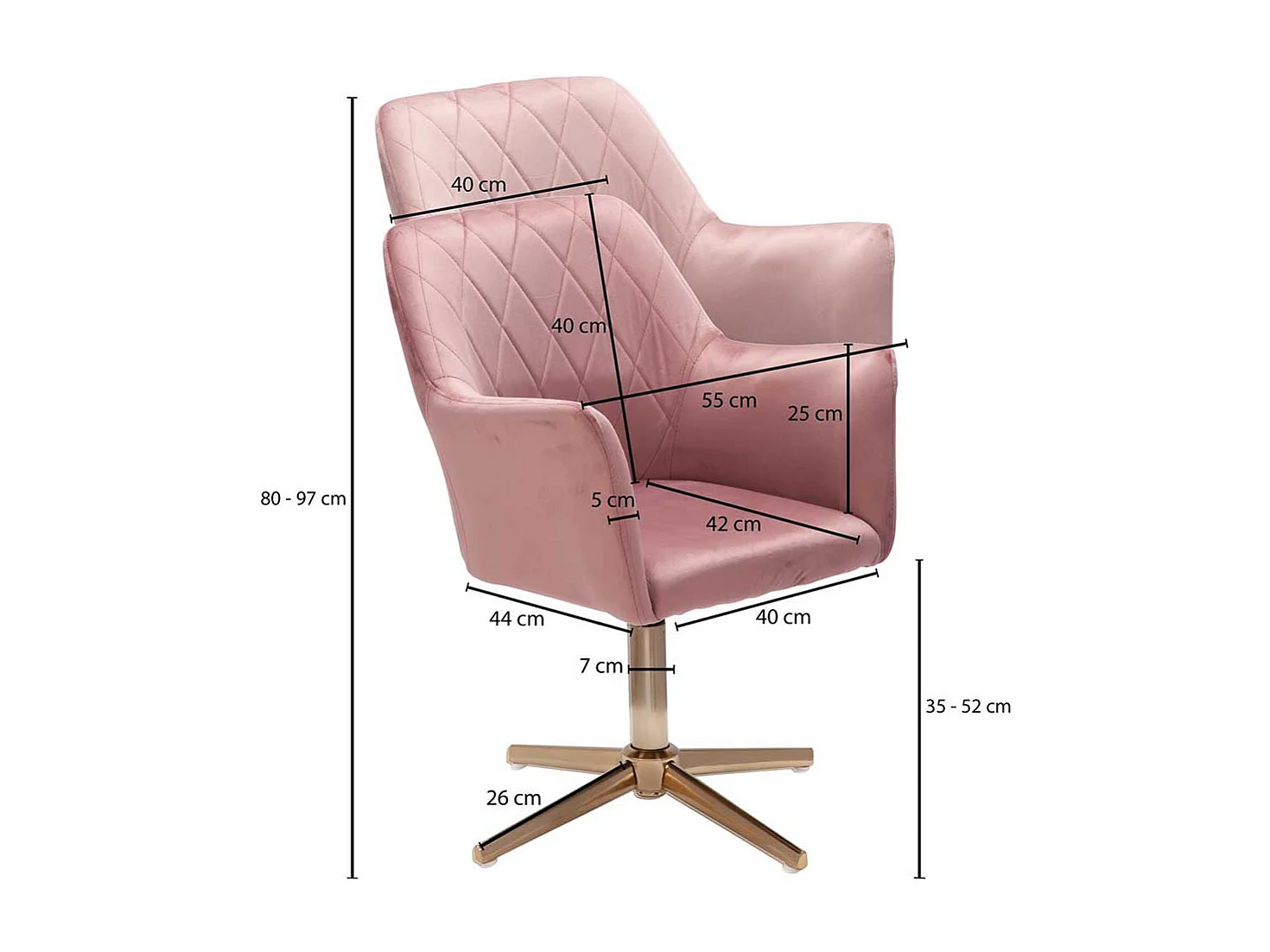 Rosa Schreibtischsessel mit Gestell aus Metall Goldfarben
