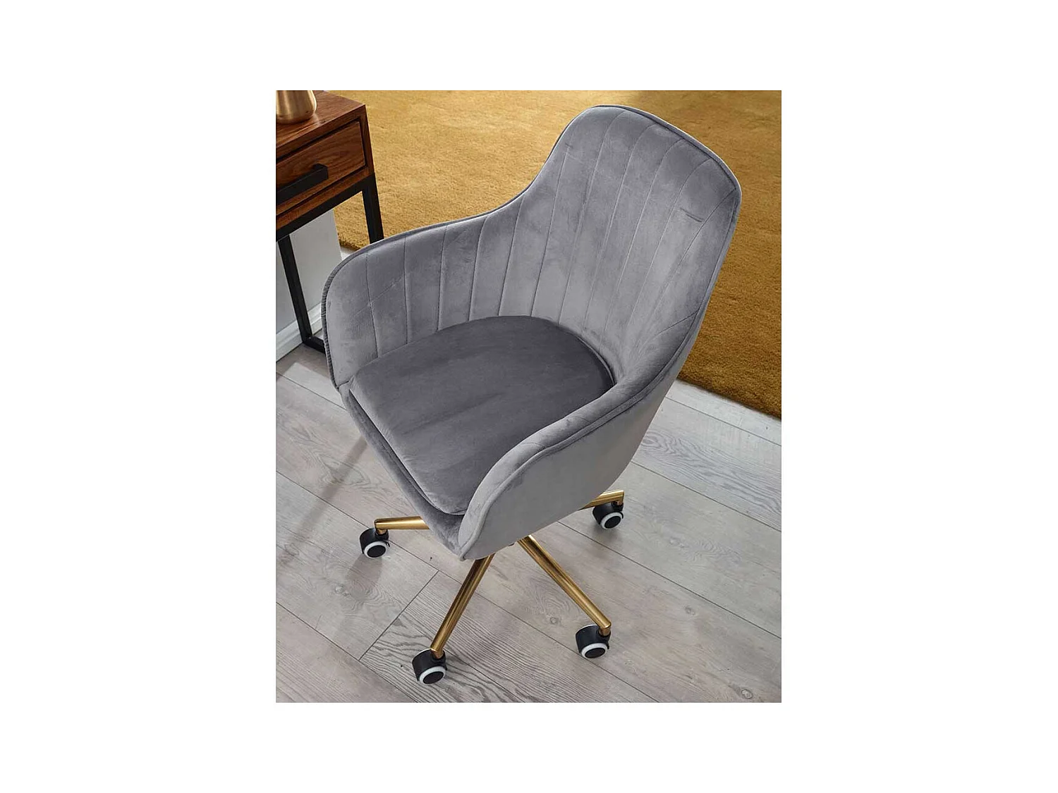 Schreibtischsessel in Grau Samt Retro Design