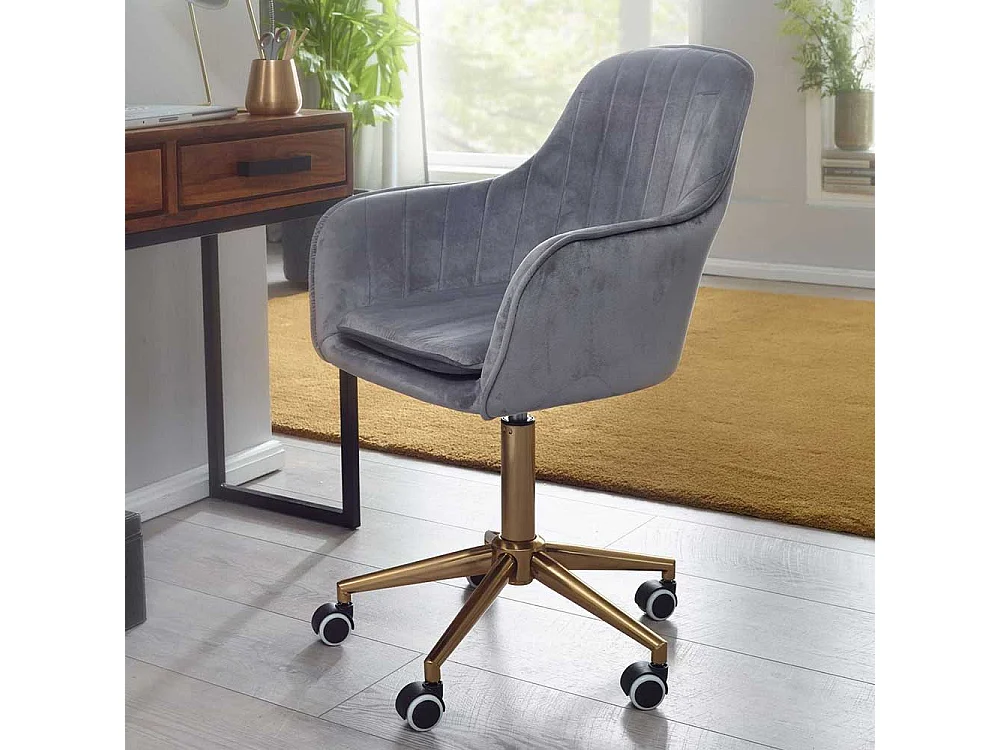 Schreibtischsessel in Grau Samt Retro Design