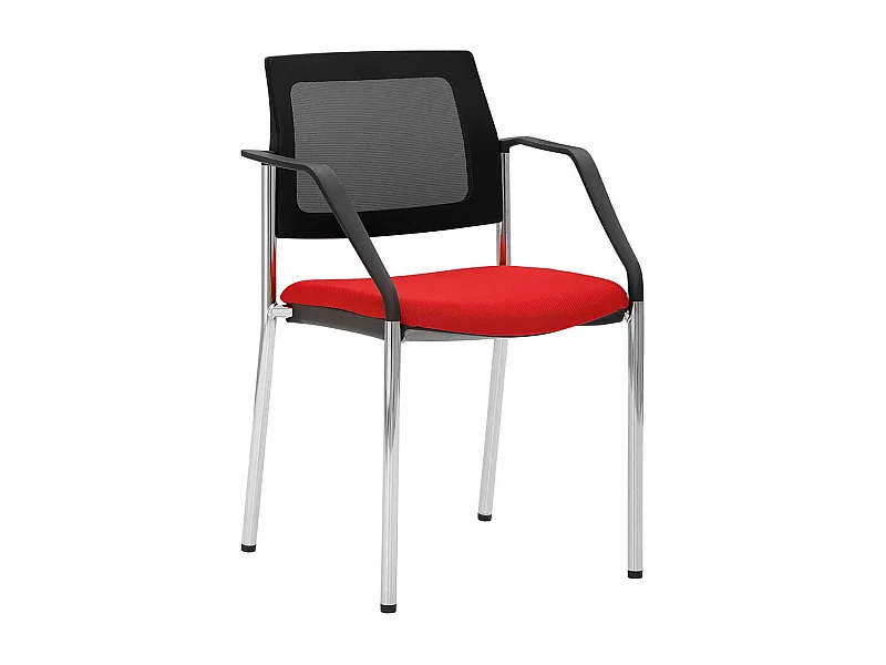 Stapelstuhl in Rot und Schwarz Armlehnen