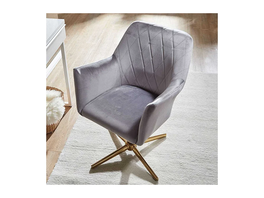 Schreibtischdrehstuhl in Grau und Goldfarben Gestell aus Metall