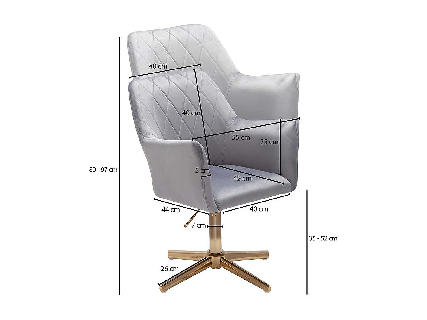 Schreibtischdrehstuhl in Grau und Goldfarben Gestell aus Metall