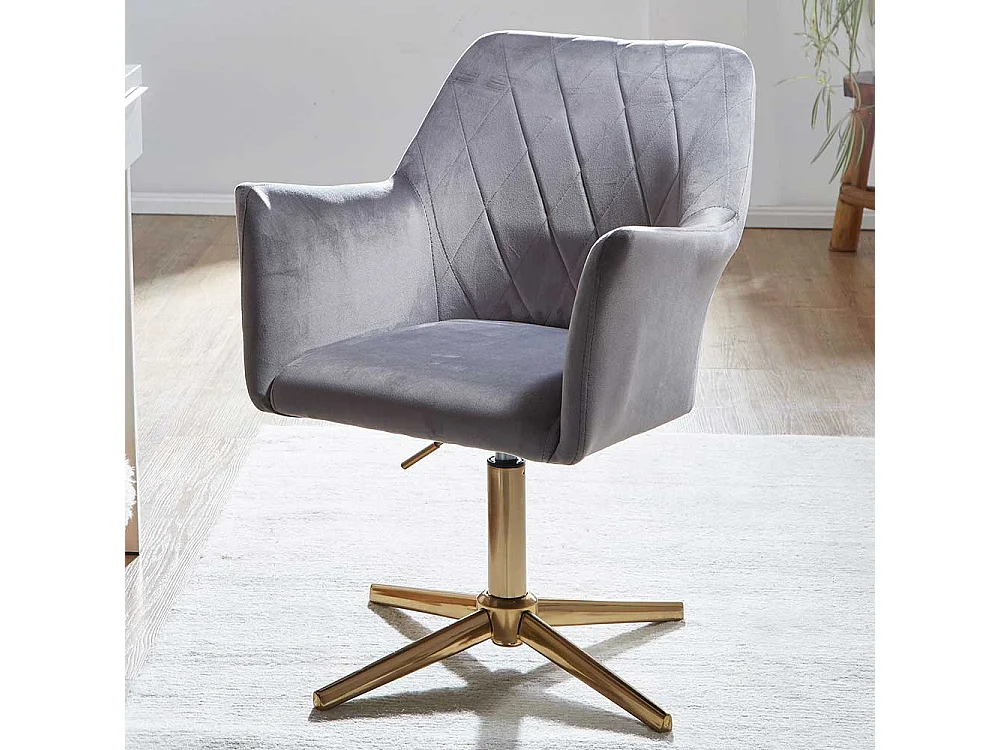 Schreibtischdrehstuhl in Grau und Goldfarben Gestell aus Metall