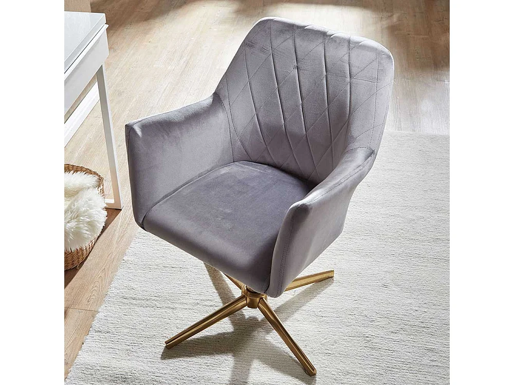 Schreibtischdrehstuhl in Grau und Goldfarben Gestell aus Metall