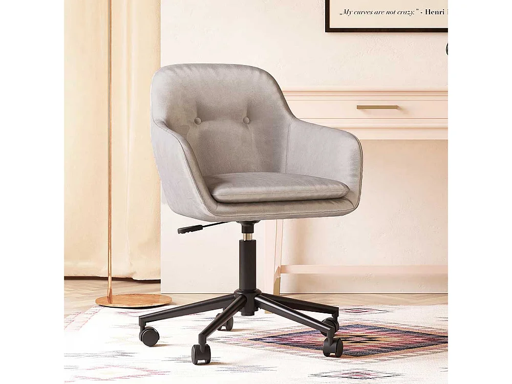 Schreibtischdrehstuhl Samt in Hellgrau und Schwarz höhenverstellbar