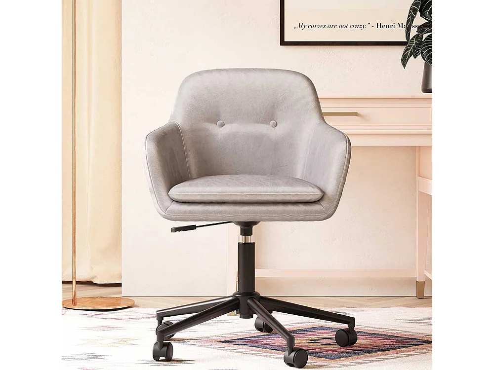 Schreibtischdrehstuhl Samt in Hellgrau und Schwarz höhenverstellbar