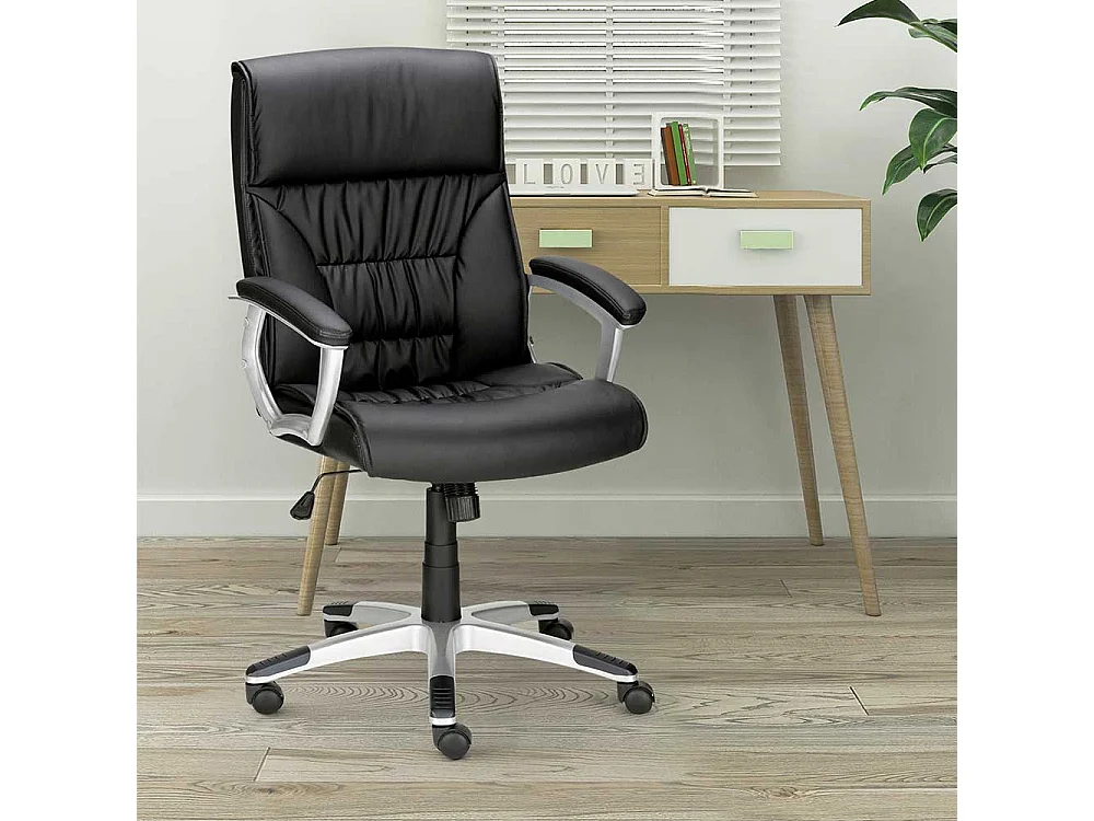 Bürosessel in Schwarz Kunstleder verstellbarer Lehne