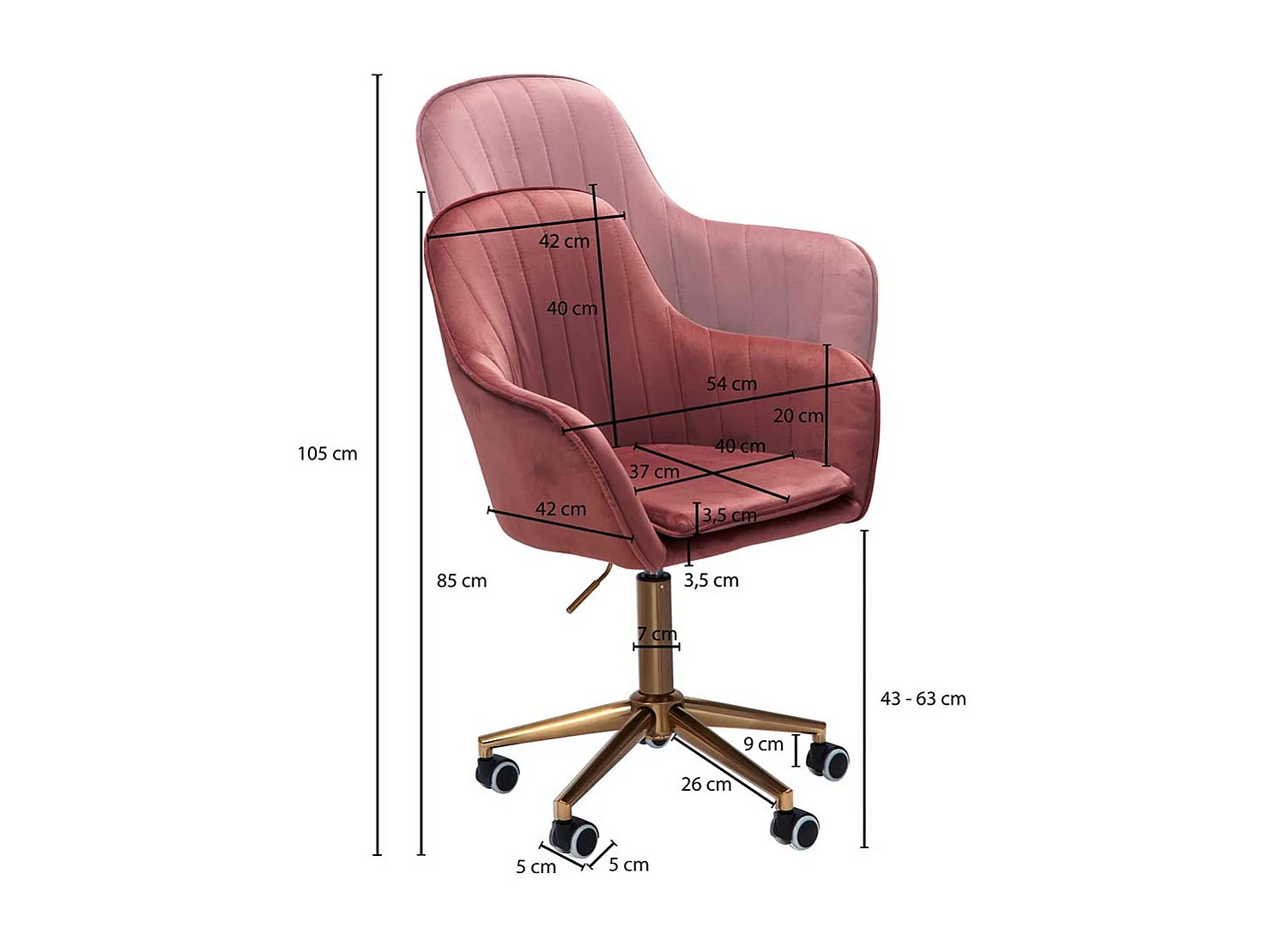 Samt Schreibtischstuhl in Altrosa Armlehnen