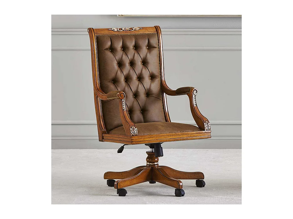 Chef Schreibtischsessel in italienischem Design Kunstleder und Holz