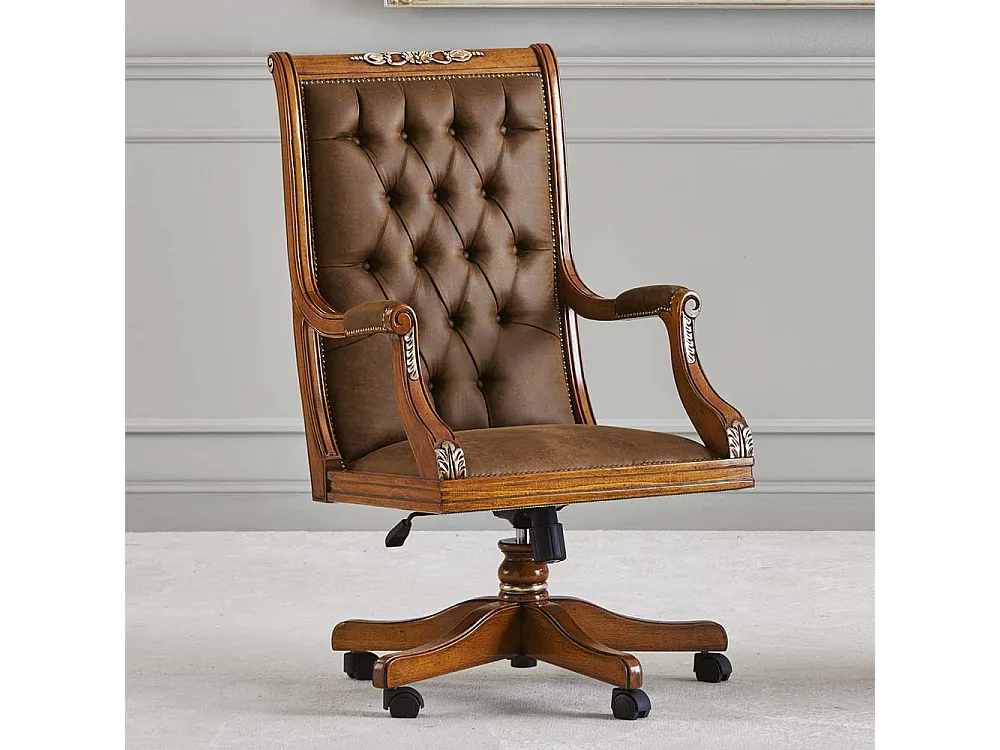 Chef Schreibtischsessel in italienischem Design Kunstleder und Holz