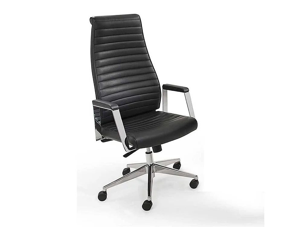 Chefsessel in Schwarz Echtleder Armlehnen