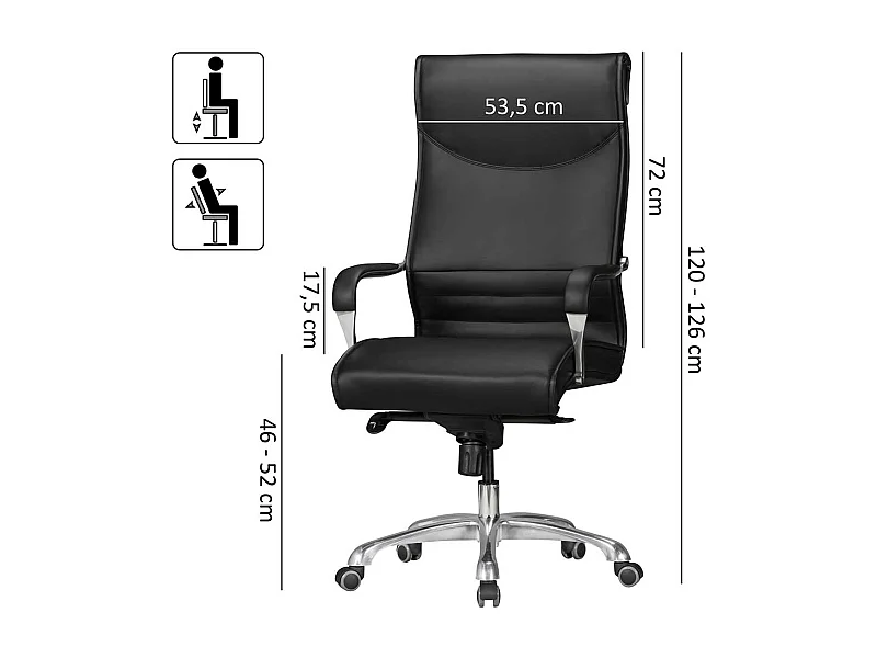 Bürodrehstuhl mit hoher Lehne Schwarz Kunstleder