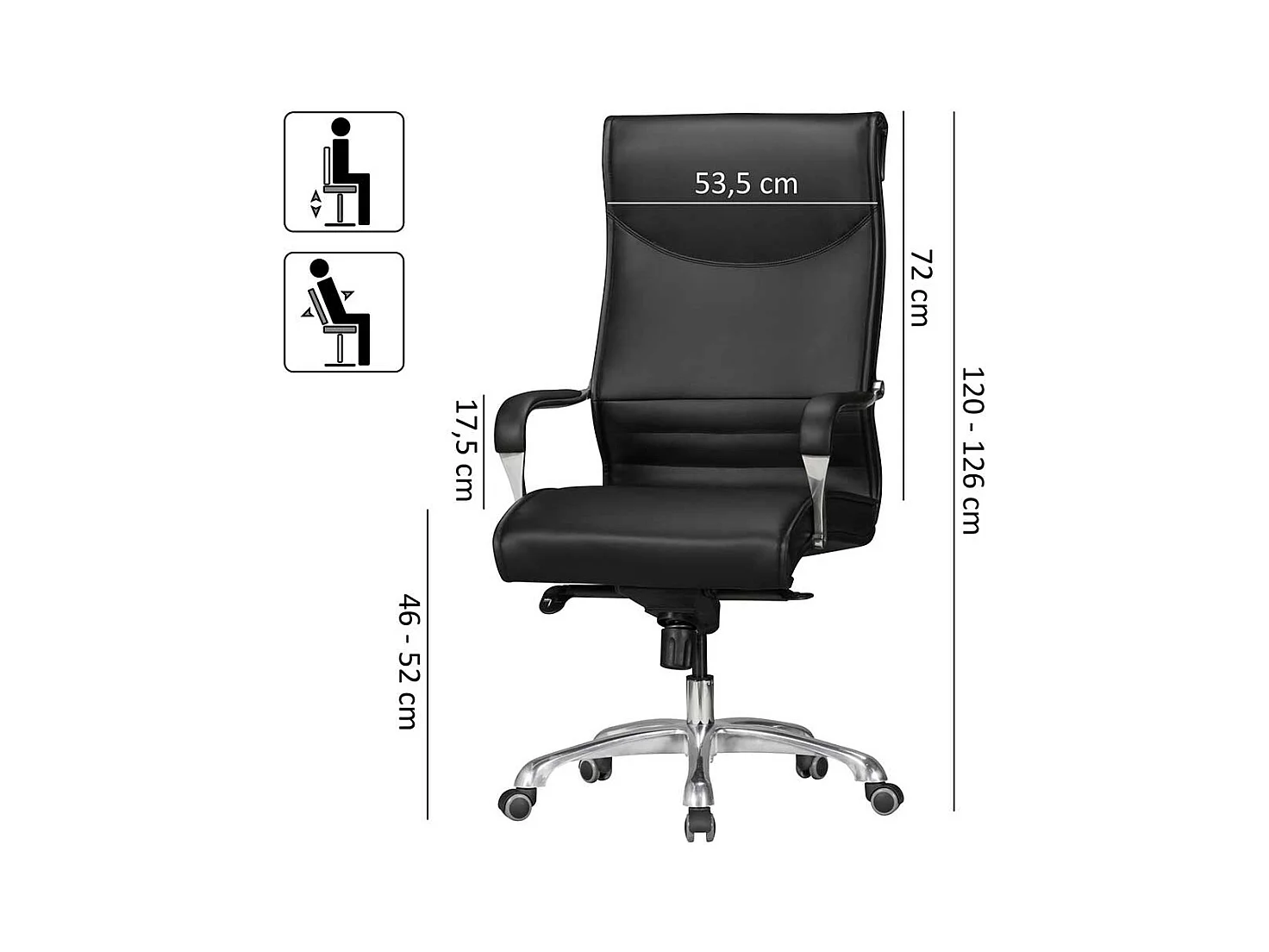 Bürodrehstuhl mit hoher Lehne Schwarz Kunstleder