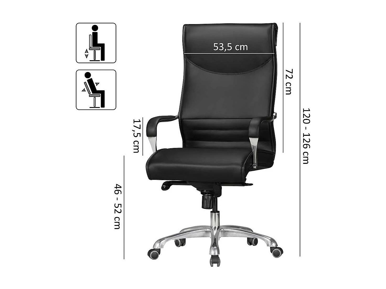 Bürodrehstuhl mit hoher Lehne Schwarz Kunstleder