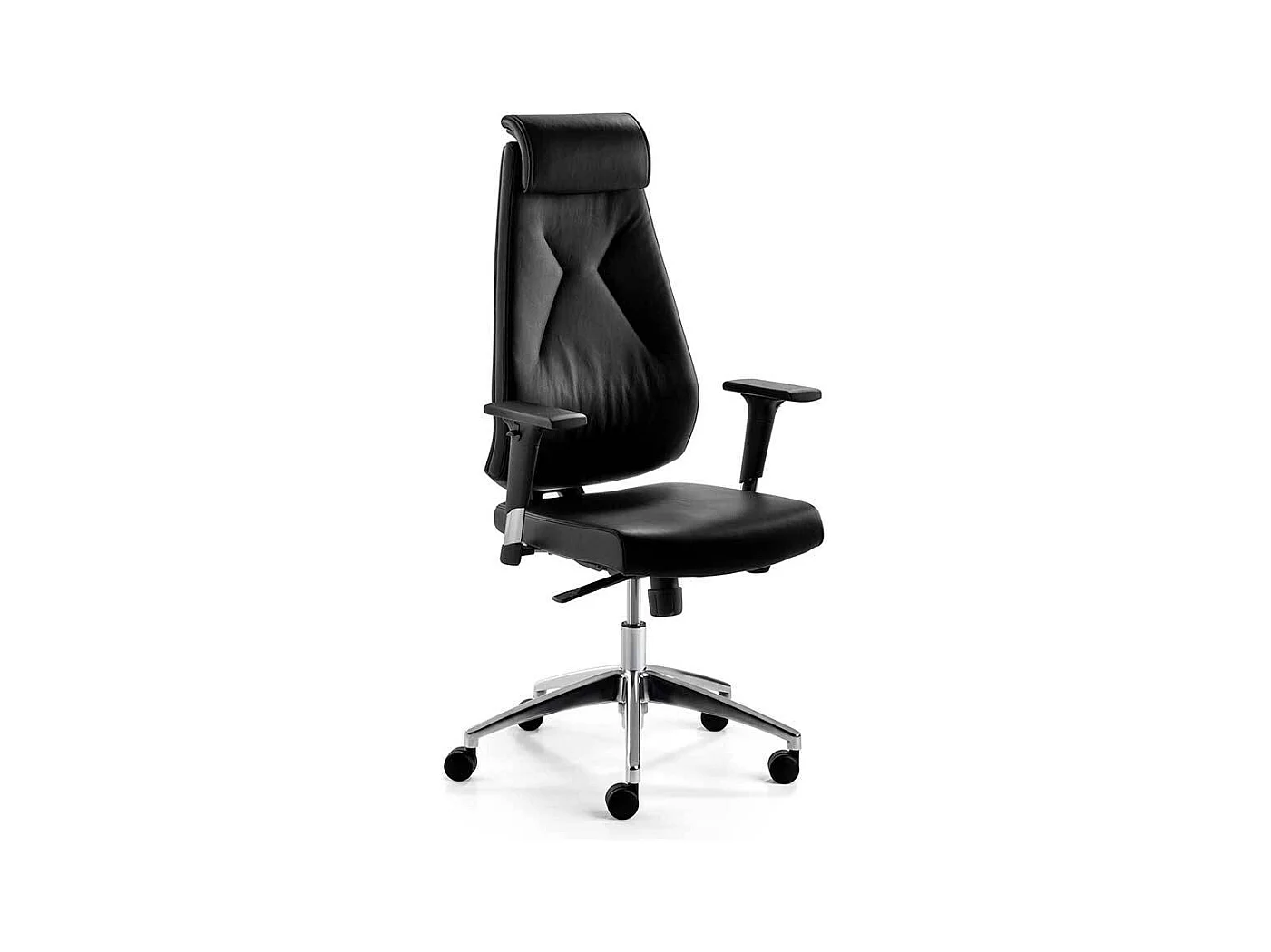 Bürodrehstuhl in Schwarz Echtleder verstellbarer Rückenlehne