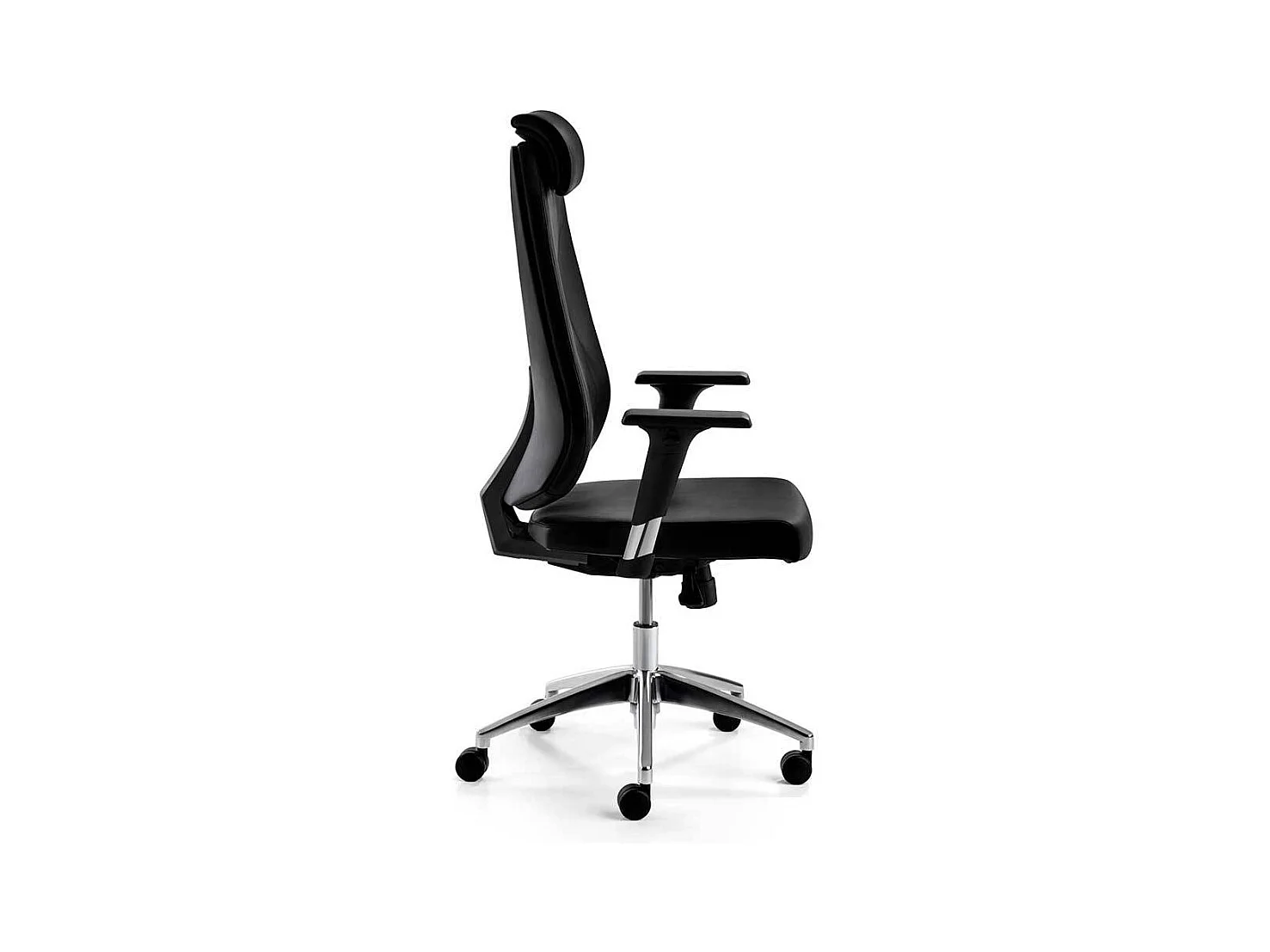 Bürodrehstuhl in Schwarz Echtleder verstellbarer Rückenlehne