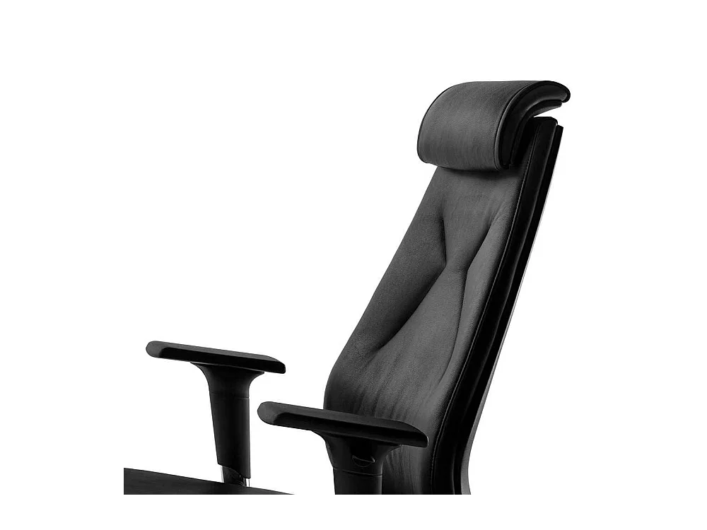 Bürodrehstuhl in Schwarz Echtleder verstellbarer Rückenlehne