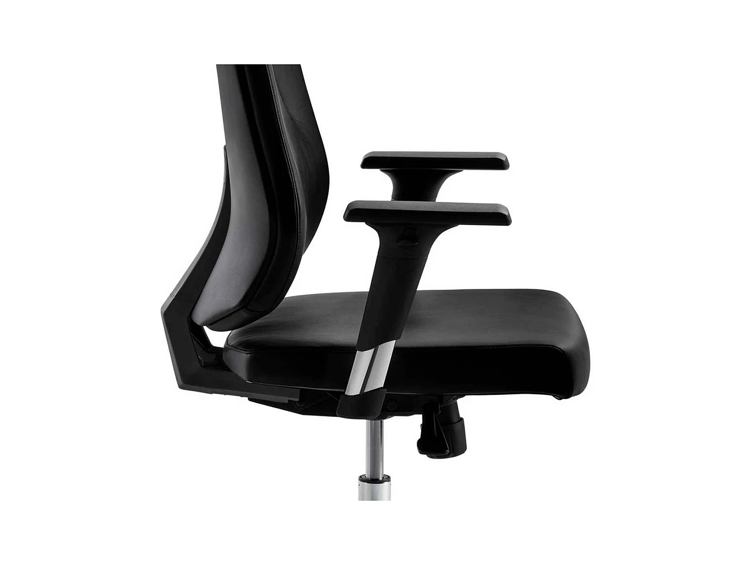 Bürodrehstuhl in Schwarz Echtleder verstellbarer Rückenlehne