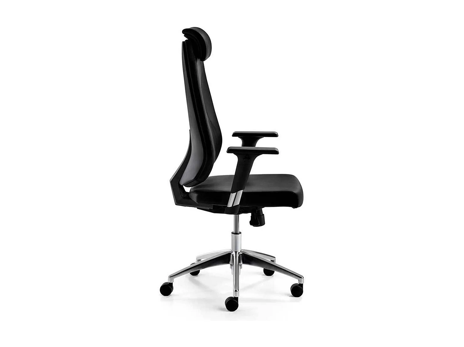 Bürodrehstuhl in Schwarz Echtleder verstellbarer Rückenlehne