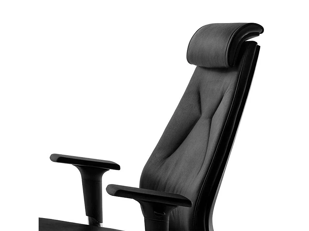 Bürodrehstuhl in Schwarz Echtleder verstellbarer Rückenlehne