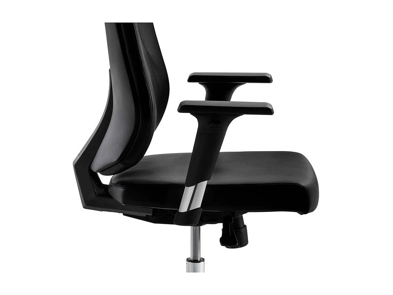 Bürodrehstuhl in Schwarz Echtleder verstellbarer Rückenlehne