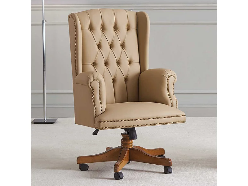 Luxus Schreibtischsessel aus Kunstleder und Buchenholz höhenverstellbarem Sitz