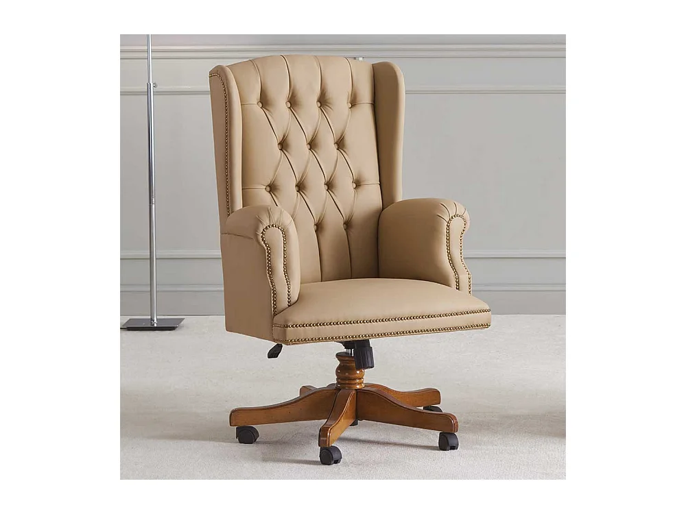 Luxus Schreibtischsessel aus Kunstleder und Buchenholz höhenverstellbarem Sitz