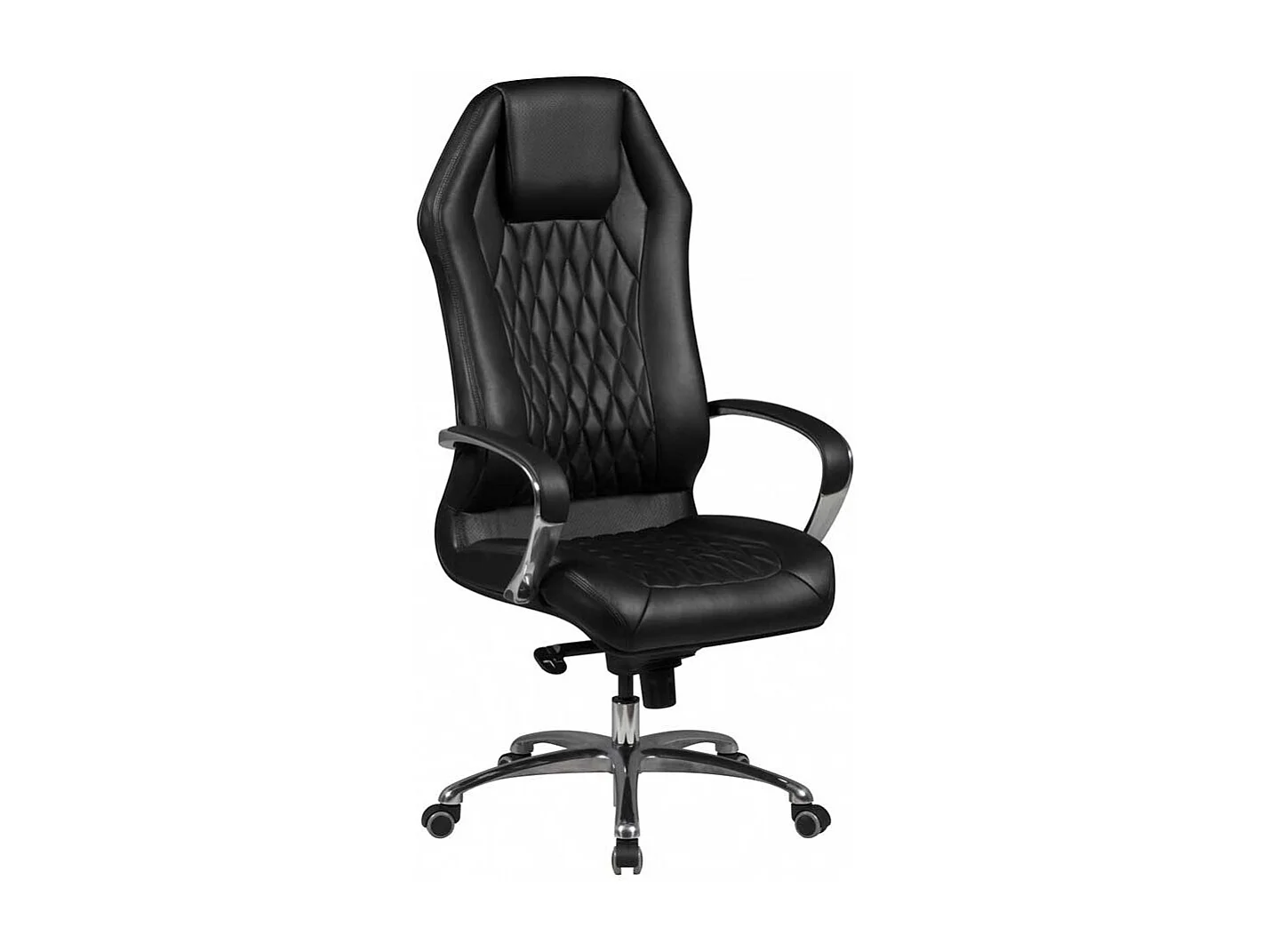 Exklusiver Chefsessel in Schwarz gedecktem Glattleder & Kunstleder