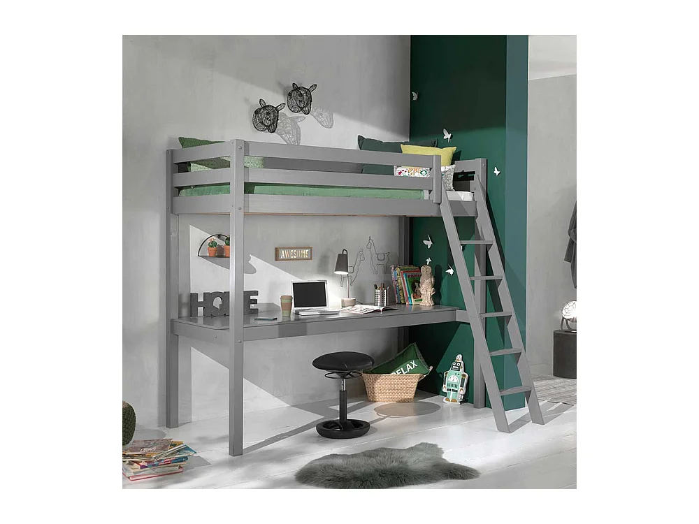 Kinderhochbett in Grau Schreibtisch