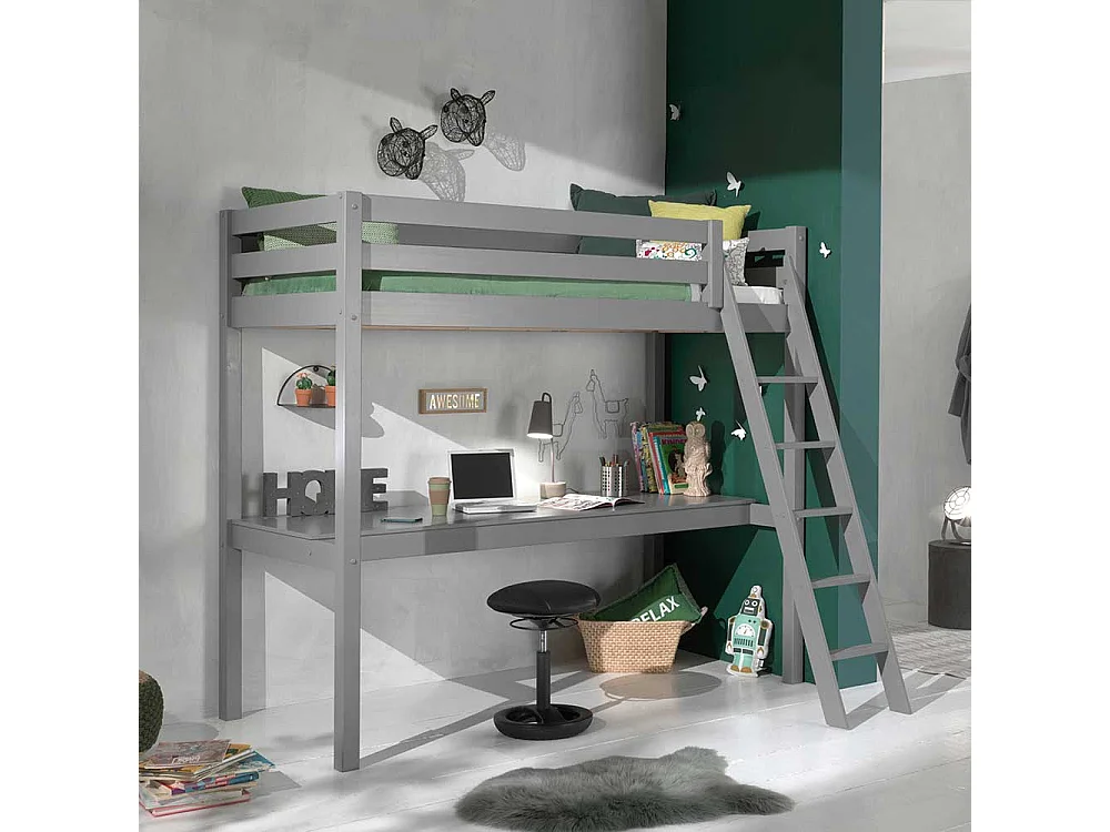 Kinderhochbett in Grau Schreibtisch