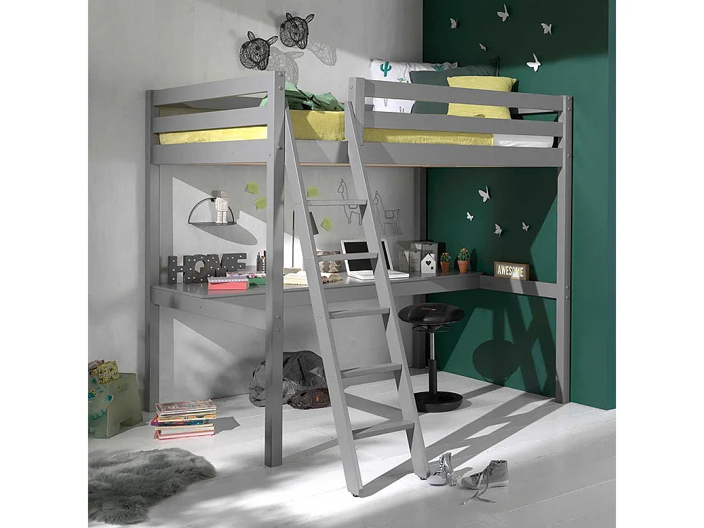 Kinderhochbett in Grau Schreibtisch