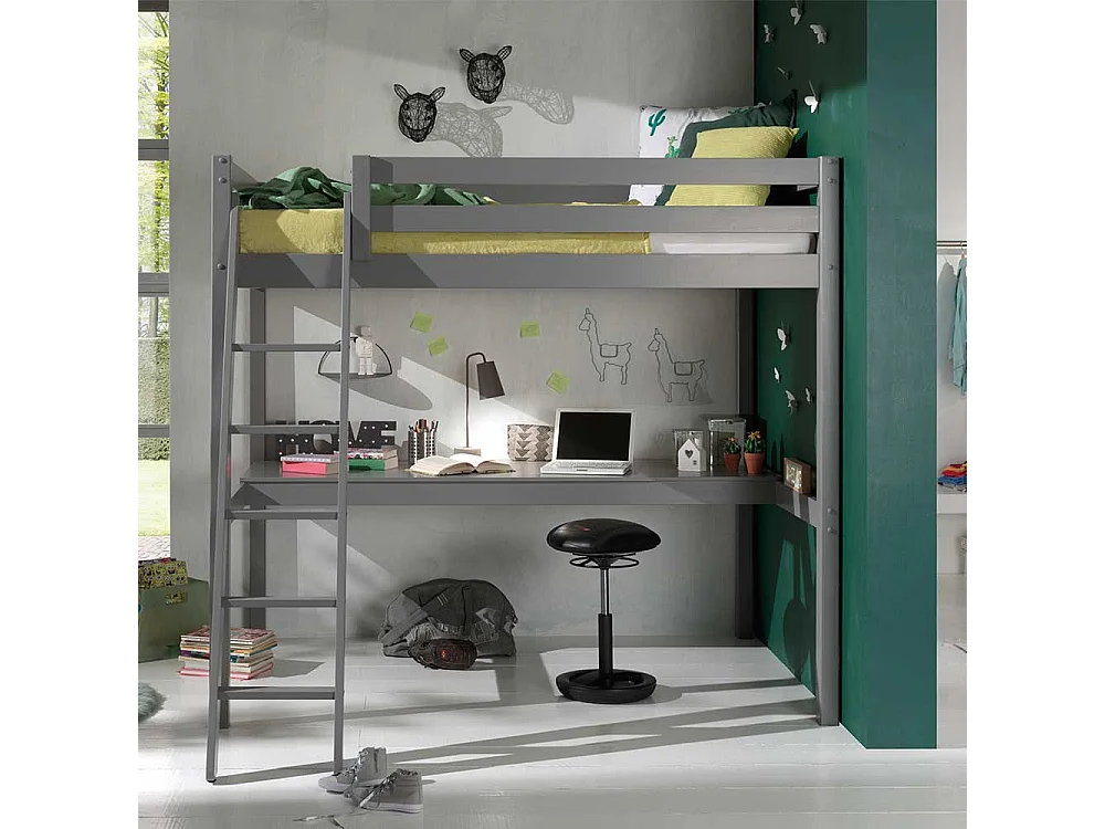 Kinderhochbett in Grau Schreibtisch